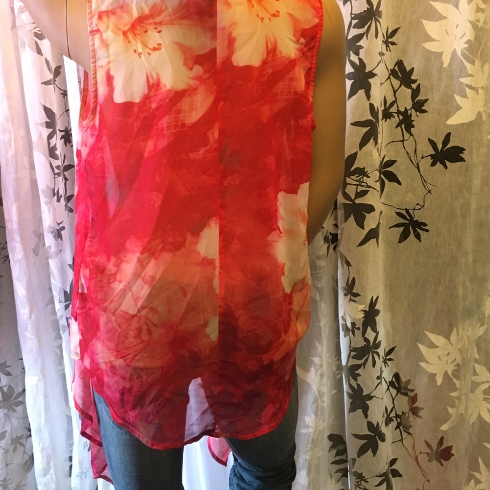 Jeans by Buffalo Floral Asymmetrical Chiffon Wrap Blouse | Sheer Layering Top L - Picture 4 of 4